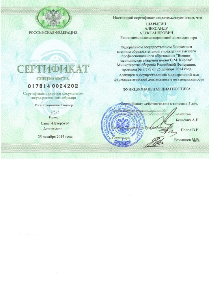 Сертификат Александр Алесандрович Шарыгин